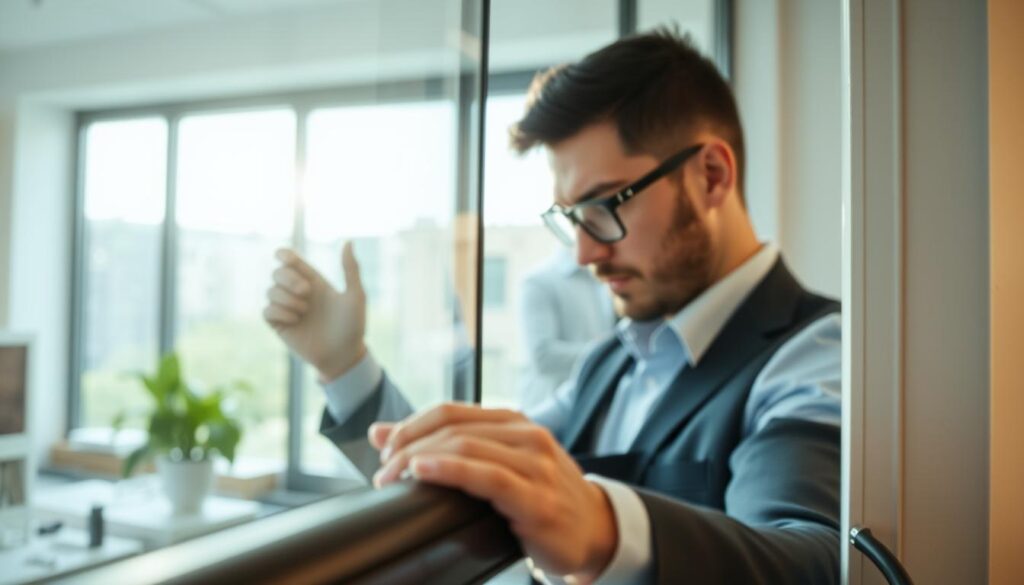 A close-up view of a modern window seal installation, showcasing a self-adhesive weatherstrip being applied around a sleek, contemporary window frame. In the foreground, emphasize the texture of the rubberized sealing material with its smooth, glossy finish. The middle ground features a skilled technician in professional business attire, carefully aligning the seal with precision and focus. The background includes a bright, well-lit room with natural daylight filtering through the window, creating a fresh and efficient atmosphere. Capture the scene with soft, diffused lighting, reflecting a clean and organized workspace. Aim for a warm and inviting mood to convey professionalism and efficiency in home improvement solutions. A close-up view of a modern window seal installation, showcasing a self-adhesive weatherstrip being applied around a sleek, contemporary window frame. In the foreground, emphasize the texture of the rubberized sealing material with its smooth, glossy finish. The middle ground features a skilled technician in professional business attire, carefully aligning the seal with precision and focus. The background includes a bright, well-lit room with natural daylight filtering through the window, creating a fresh and efficient atmosphere. Capture the scene with soft, diffused lighting, reflecting a clean and organized workspace. Aim for a warm and inviting mood to convey professionalism and efficiency in home improvement solutions.